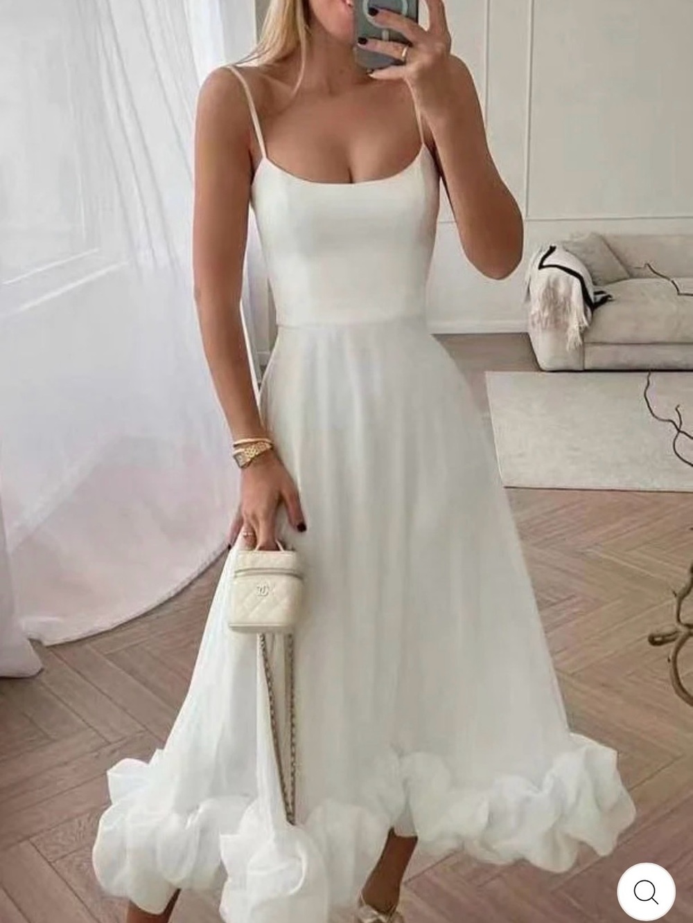 Elegant White Spaghetti-Strap Midi Dress
